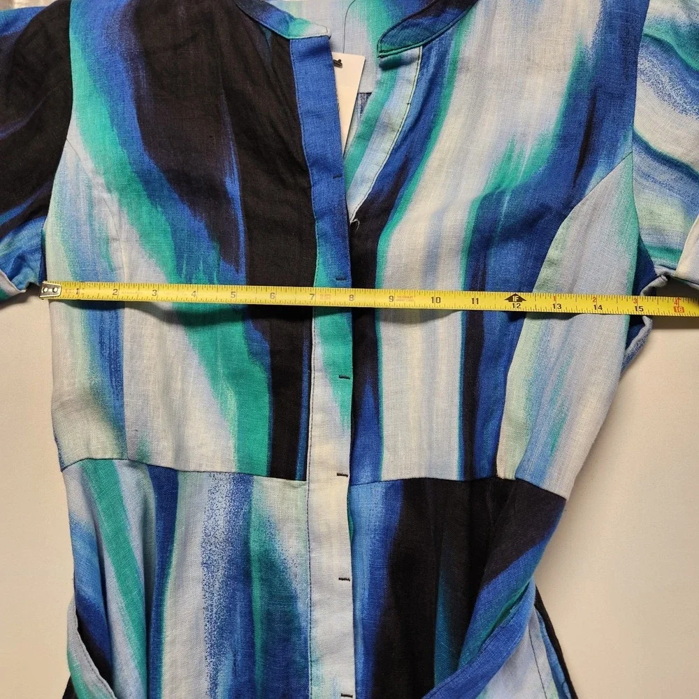 DKNY Brushstroke Caribbean Printed Asymmetrical Button Fit & Flare Dress Size 10